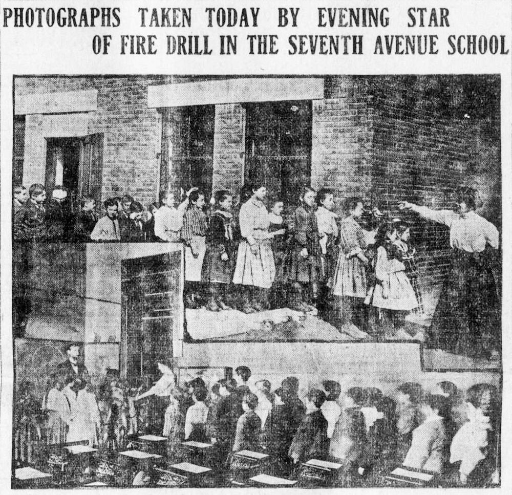 Photographs Taken Today by Evening Star of Fire Drill in the Seventh Avenue  School
Newark Star 1908
