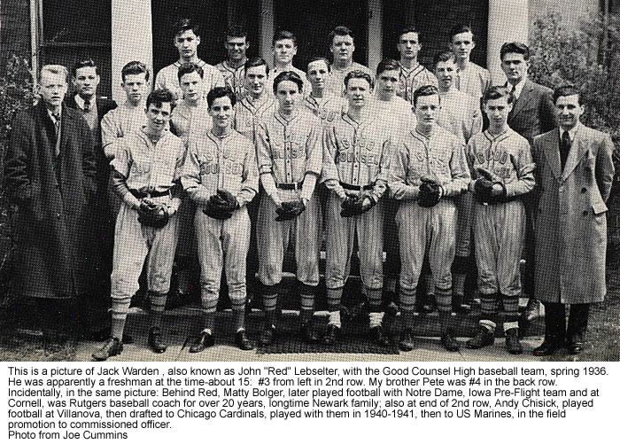 1936 Baseball Team with Jack Warden
Photo from Joe Cummins
