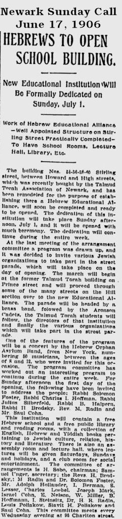 Hebrews to Open School Building
June 17, 1906

